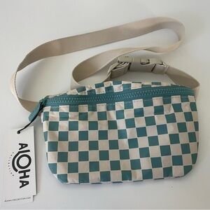 ALOHA Collection Teal and Cream Petite Checkerboard Mini Waist Hip Pack Bag